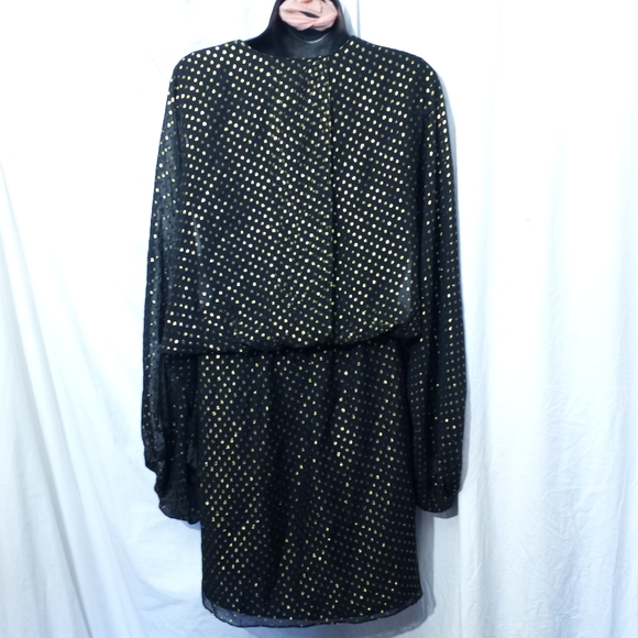 Final Sale  - Erin Fetherston Blk Gold Dot Slit Sleeve Dress - Picture 5 of 6